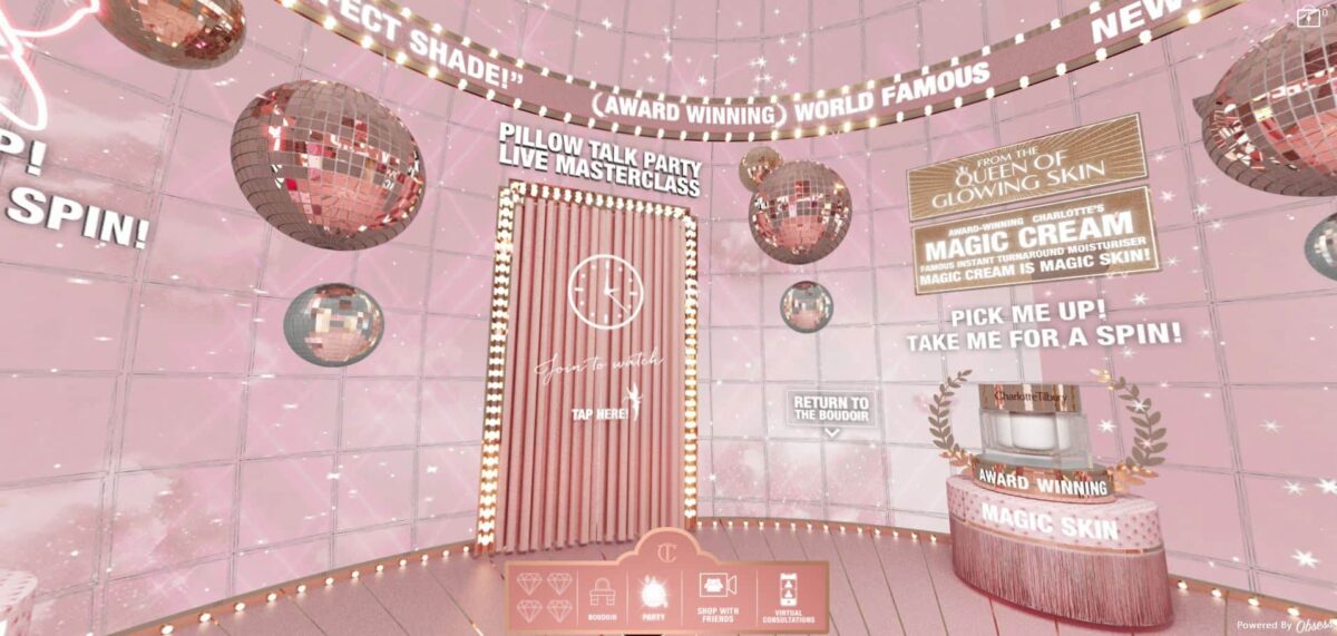 Charlotte Tilbury Virtual Reality Store, featuring “Shop with friends,” where you and your friends can shop together in a virtual store.