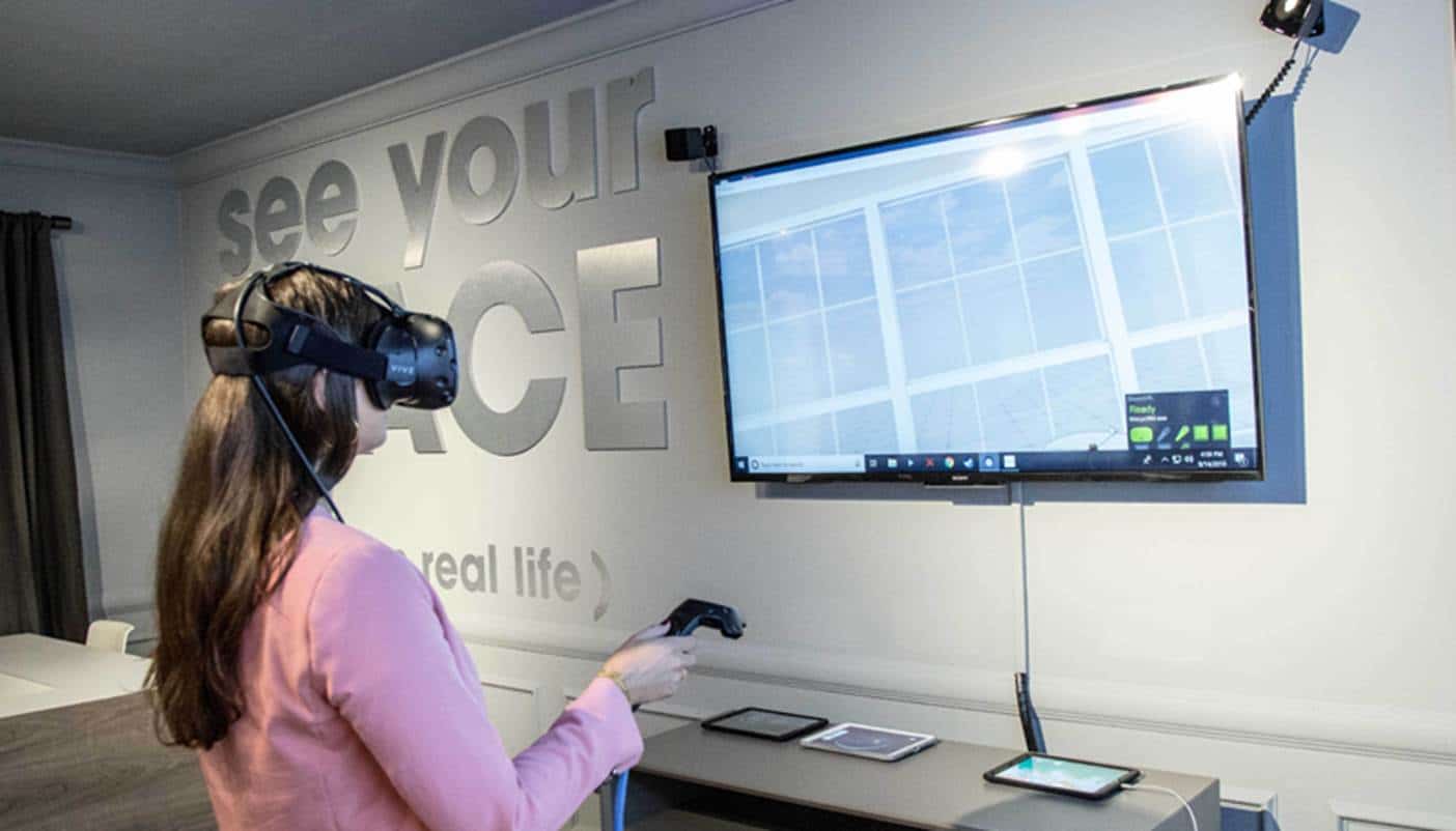 A customer testing Macy’s virtual reality shopping experience