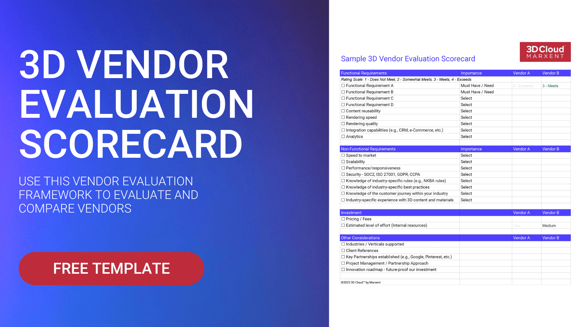 3D Vendor Evaluation Scorecard - Free Template