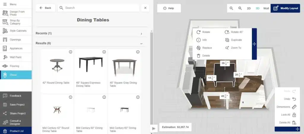 Lowes 3D room planner and product configurator