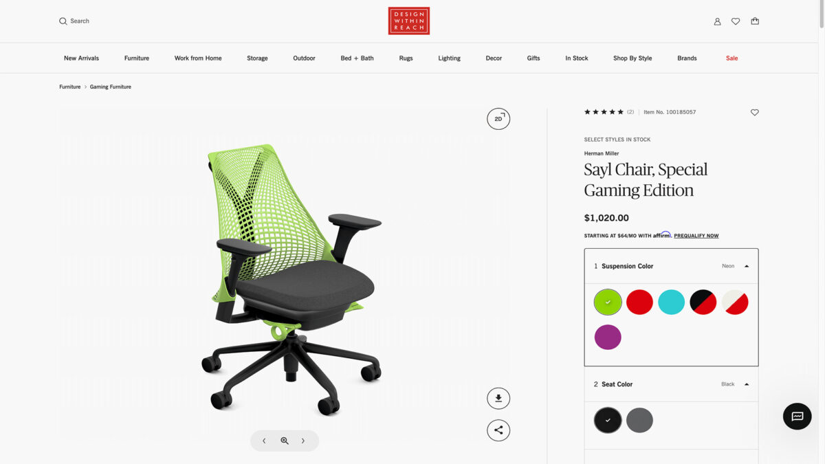Herman Miller and Design Within Reach (DWR) Bring 3D Product Visualization to Retail Sites